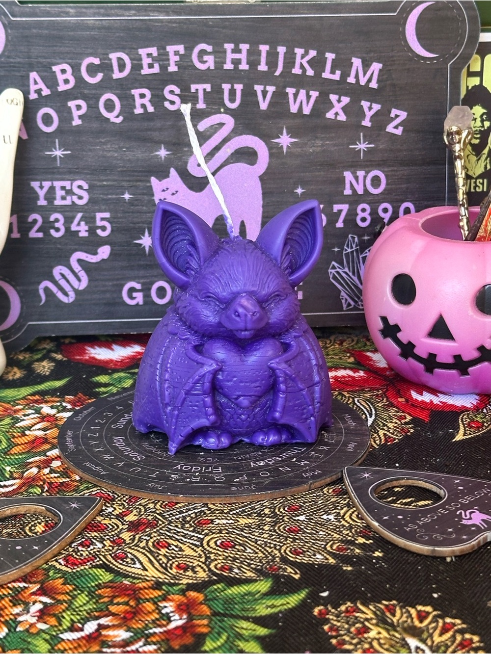 Hand Crafted Purple Bat-Shaped Decorative Candle